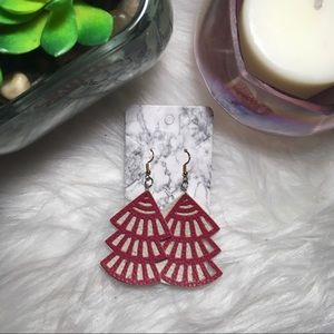 Red & Ivory Fan Cut Earrings
